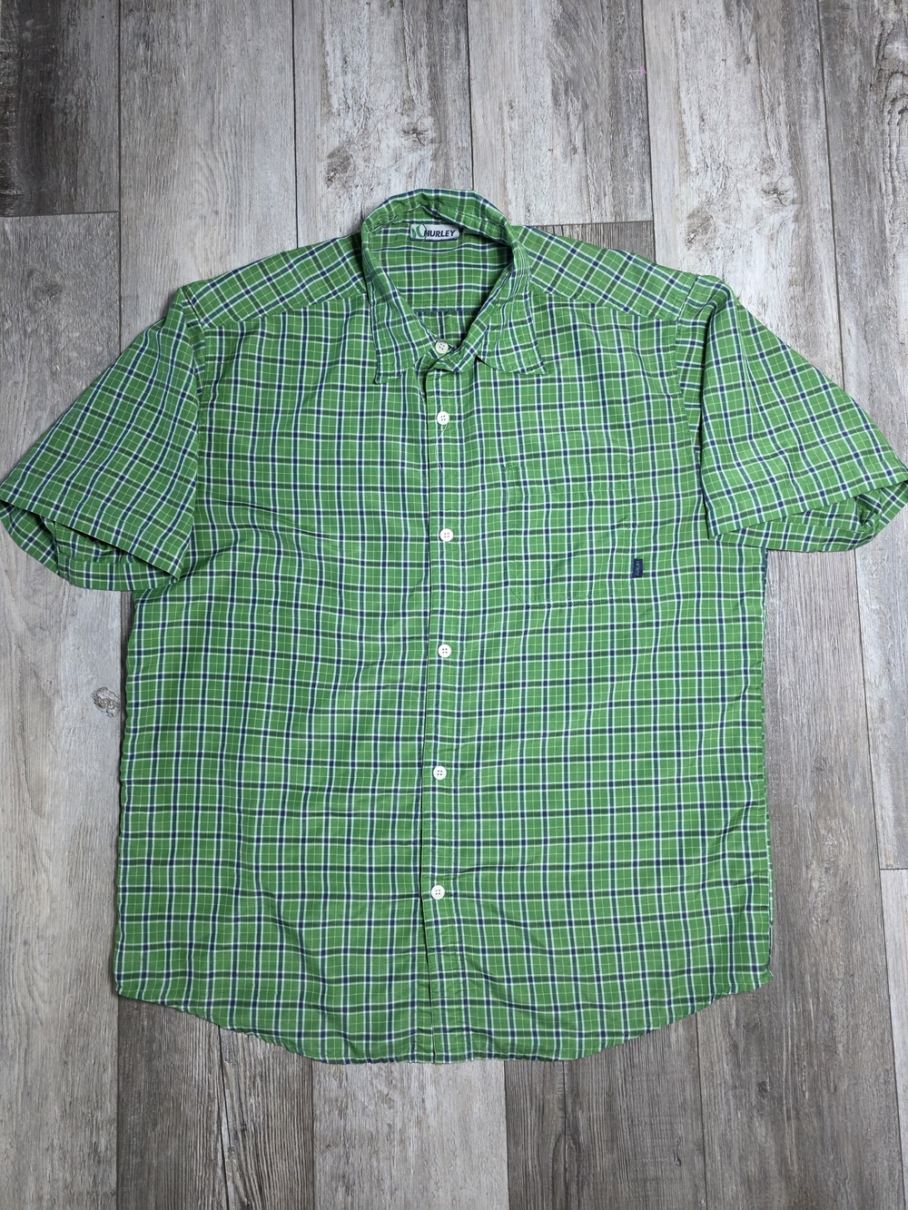 Hurley Men's Vintage 90's Plaid Short Sleeve Button-down Sz Lg